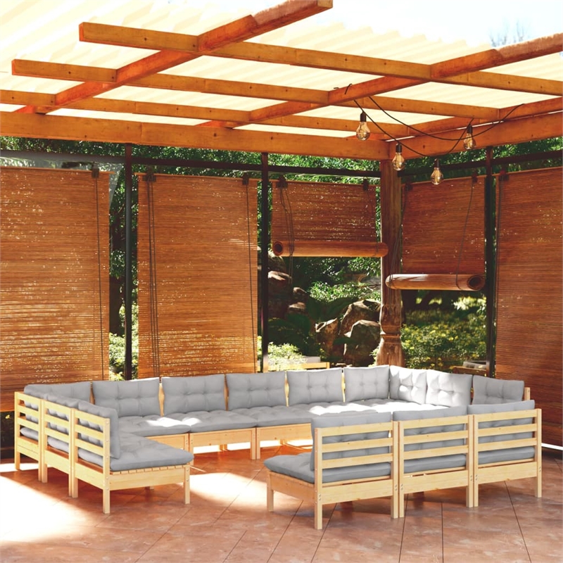 vidaXL 13 Piece Wood Garden Lounge Set in Gray/Natural