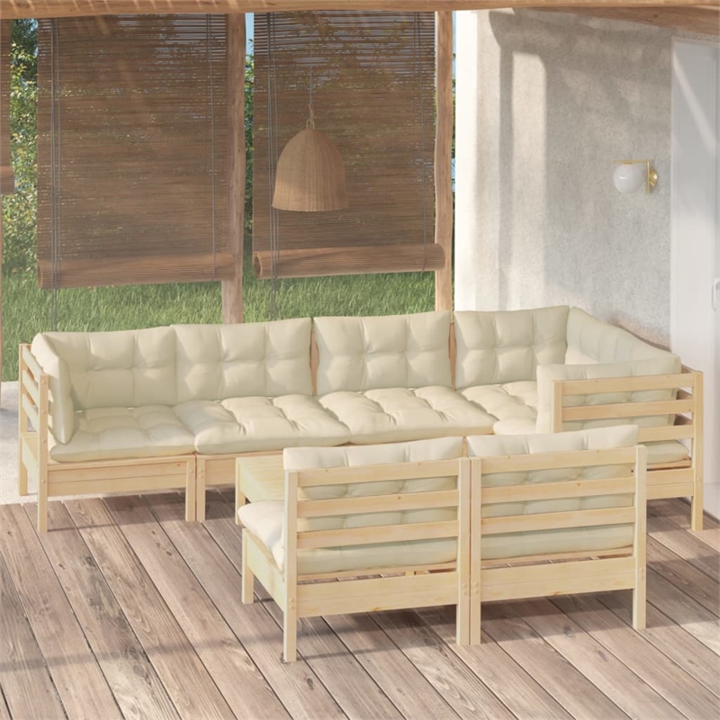 vidaXL 8 Piece Wood Medium Garden Lounge Set in Cream