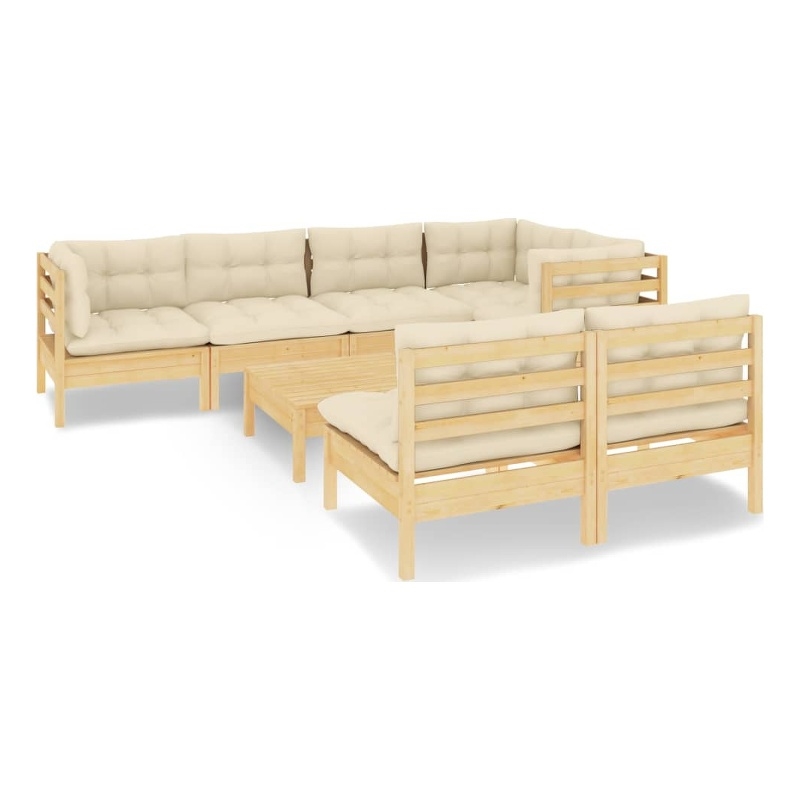 vidaXL 8 Piece Wood Medium Garden Lounge Set in Cream