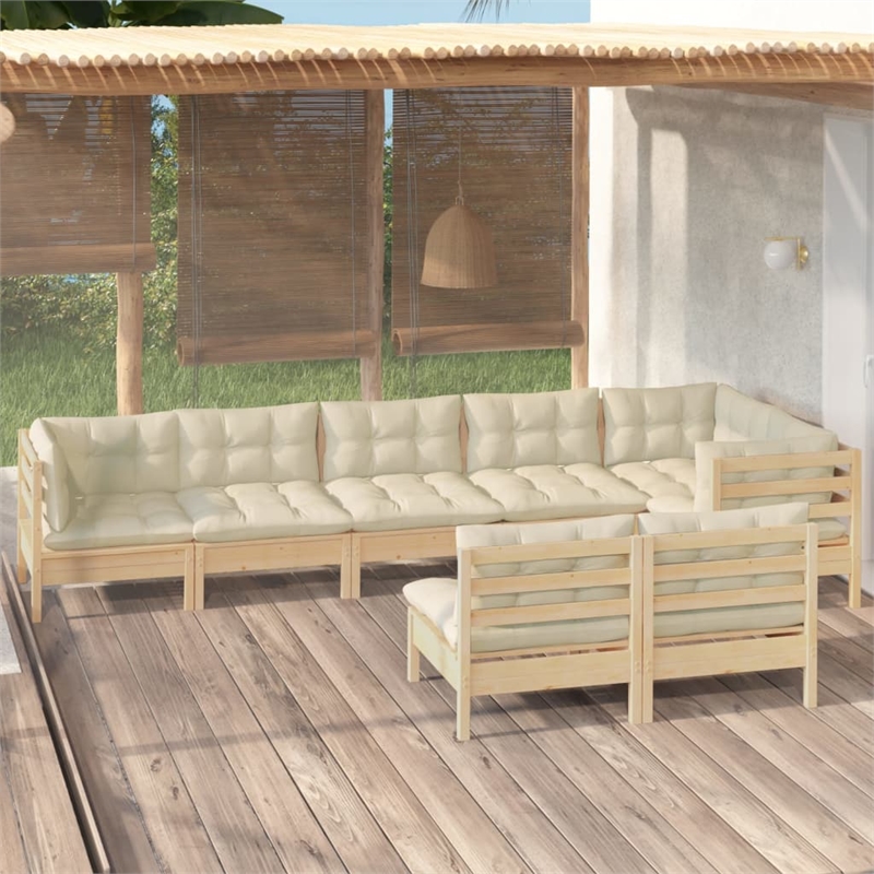 vidaXL 8 Piece Wood Small Garden Lounge Set in Cream/Natural