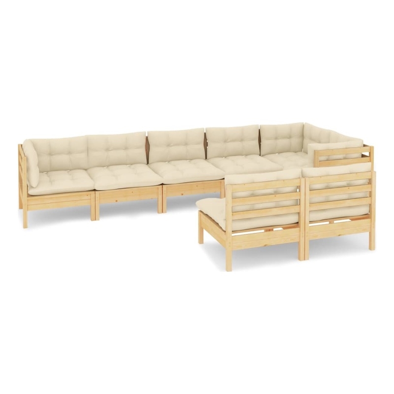 vidaXL 8 Piece Wood Small Garden Lounge Set in Cream/Natural