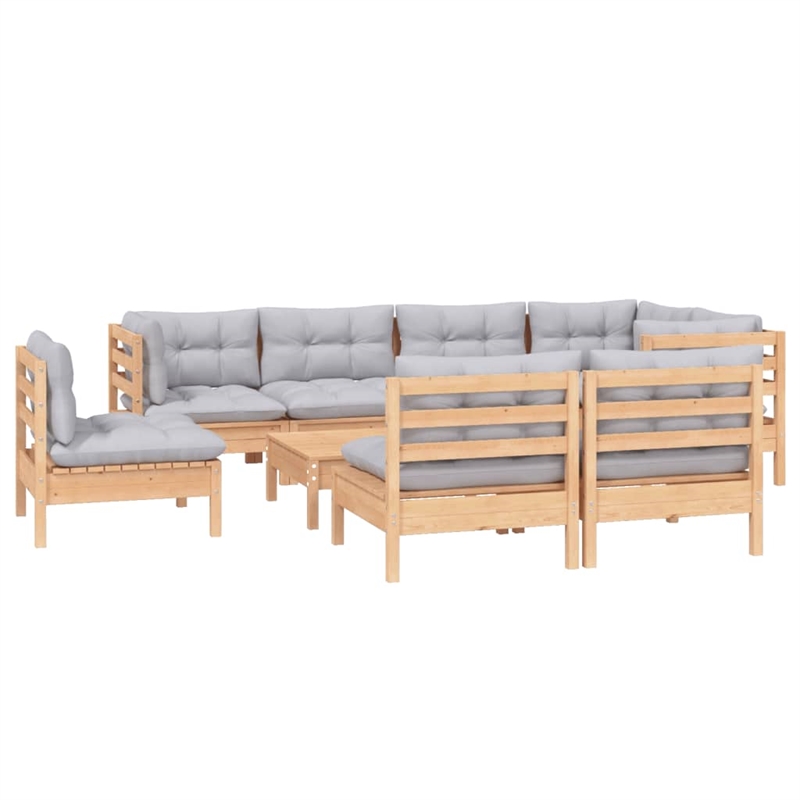 vidaXL 9 Piece Wood Garden Lounge Set in Gray/Natural
