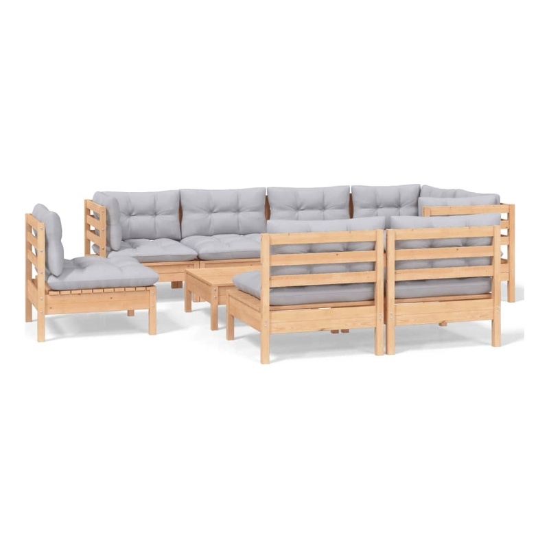 vidaXL 9 Piece Wood Garden Lounge Set in Gray/Natural