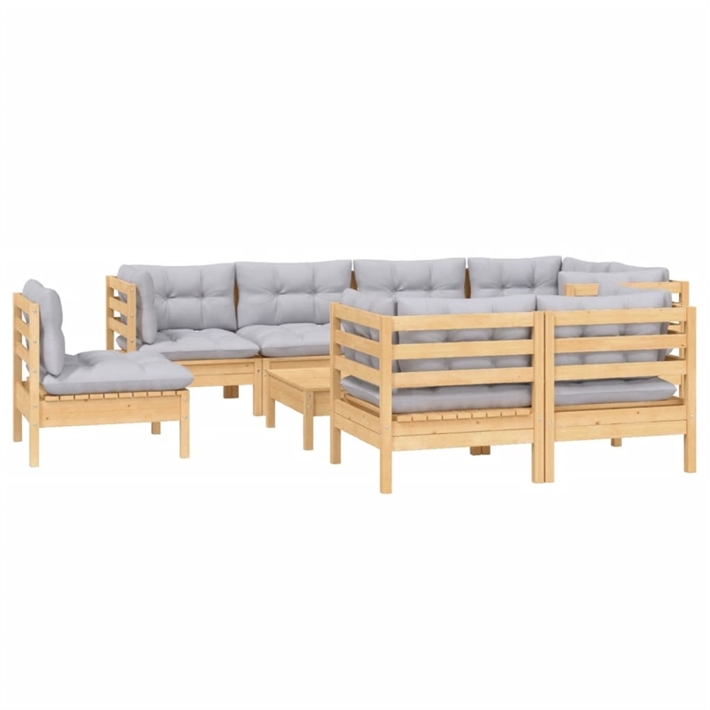 vidaXL 9 Piece Wood Garden Lounge Set in Gray/Natural