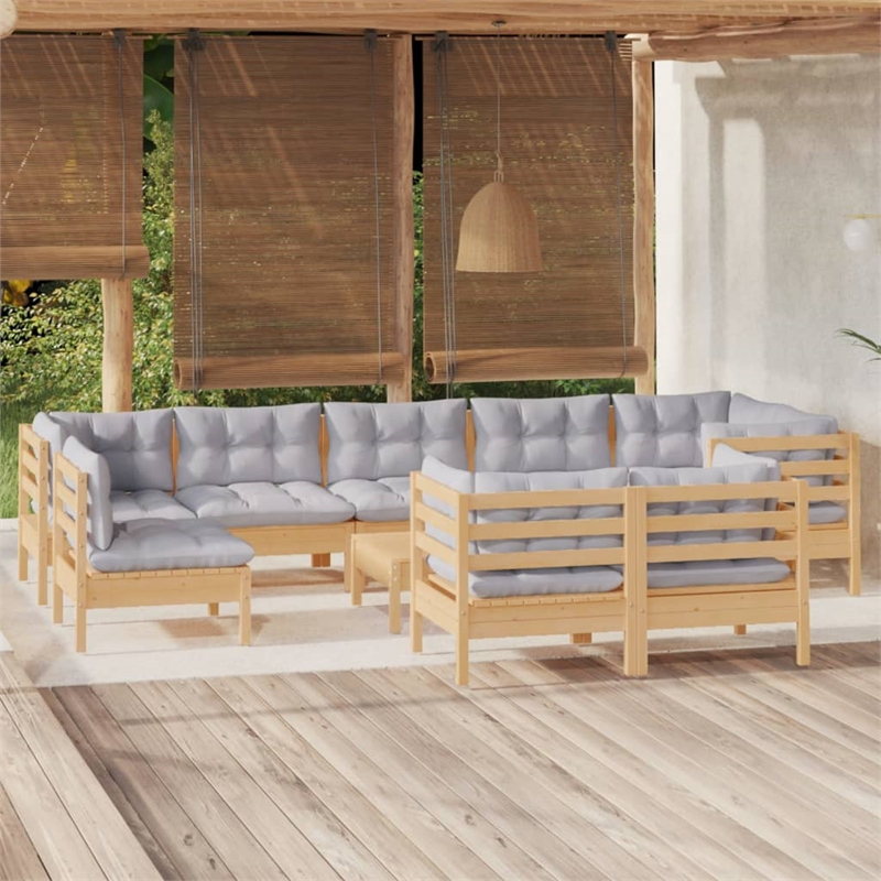 vidaXL 10 Piece Wood Garden Lounge Set in Gray