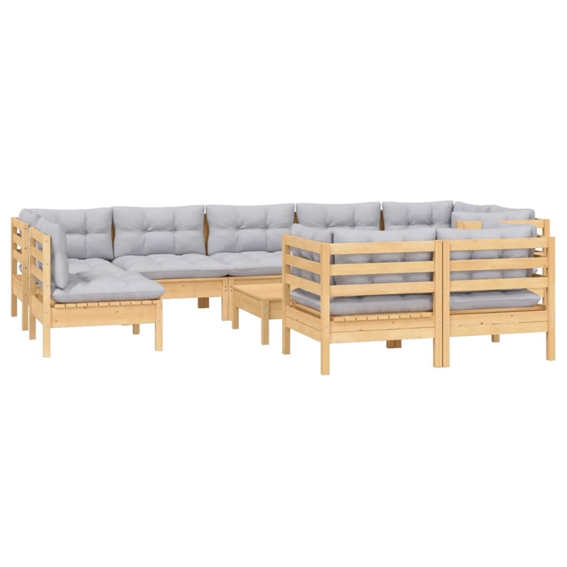 vidaXL 10 Piece Wood Garden Lounge Set in Gray