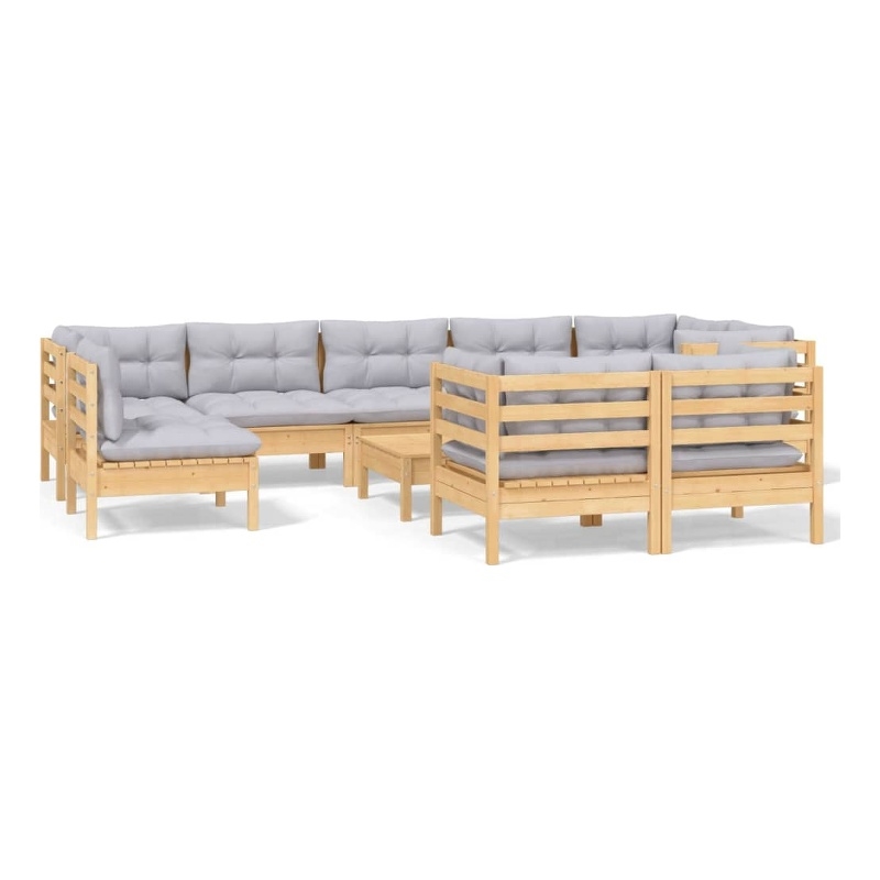 vidaXL 10 Piece Wood Garden Lounge Set in Gray
