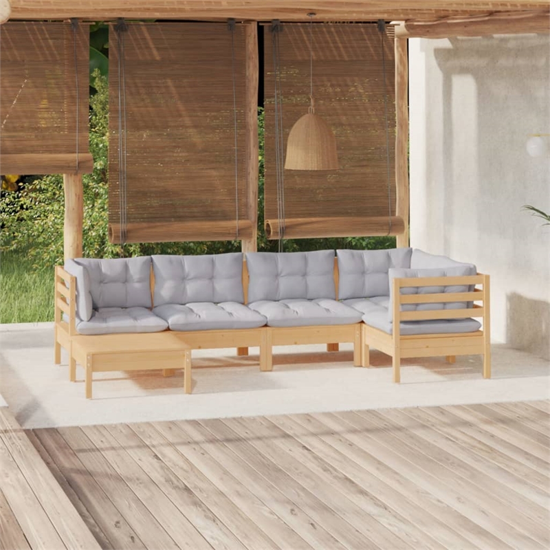 vidaXL 6 Piece Wood Garden Lounge Set in Gray