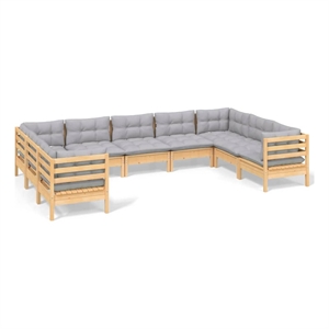vidaXL 9 Piece Wood Garden Lounge Set in Gray/Natural