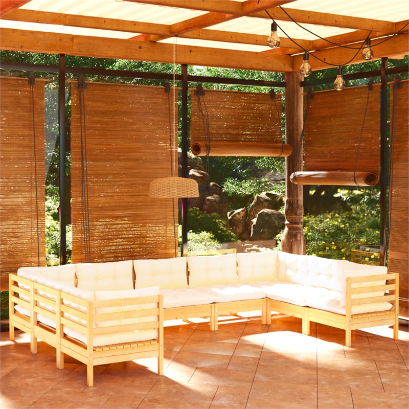 vidaXL 9 Piece Wood Garden Lounge Set in Cream/Natural