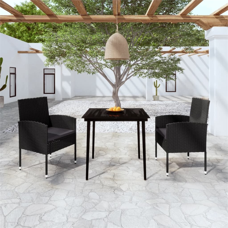 vidaXL 3 Piece Poly Rattan Furniture Set in Black/Gray
