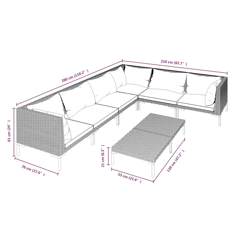 vidaXL 7 Piece Steel Garden Lounge Set in Black/Gray