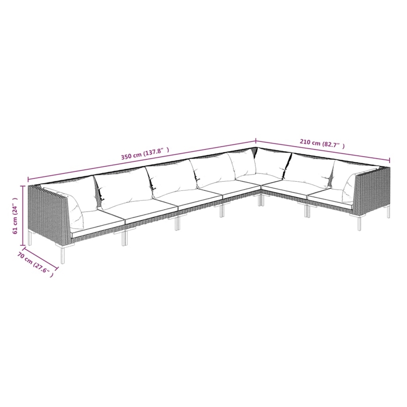 vidaXL 7 Piece Steel Garden Lounge Set in Black/Gray