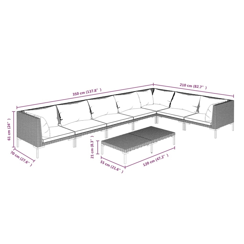 vidaXL 8 Piece Steel Garden Lounge Set in Black/Gray