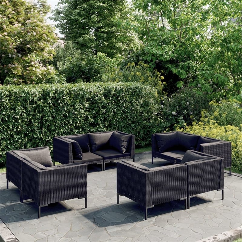 vidaXL 8 Piece Poly Rattan Garden Lounge Set in Gray