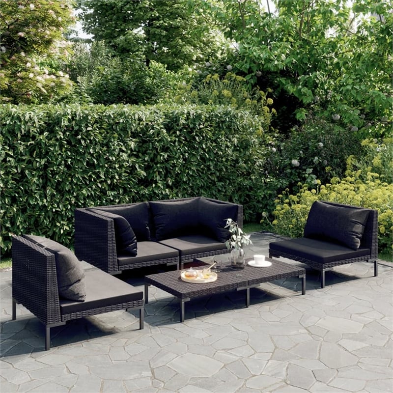 vidaXL 5 Piece Steel Garden Lounge Set in Black/Gray