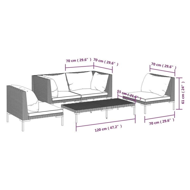 vidaXL 5 Piece Steel Garden Lounge Set in Black/Gray