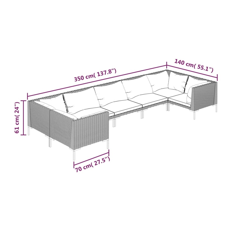vidaXL 7 Piece Steel Garden Lounge Set in Black/Gray