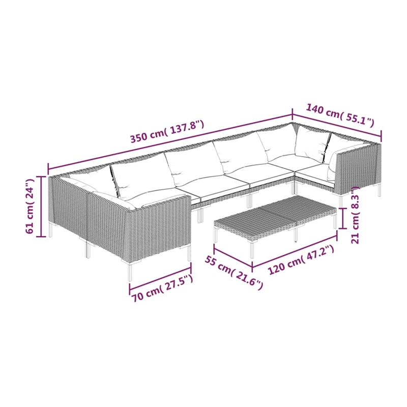vidaXL 8 Piece Garden Lounge Set in Black/Gray