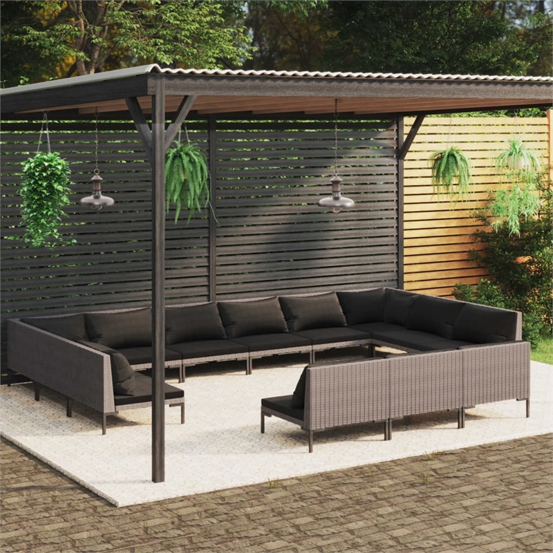 vidaXL 13 Piece Steel Garden Lounge Set in Black/Gray