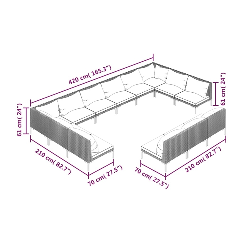 vidaXL 13 Piece Steel Garden Lounge Set in Black/Gray