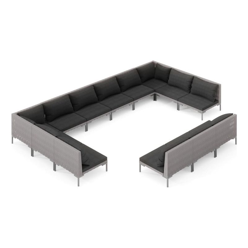 vidaXL 13 Piece Steel Garden Lounge Set in Black/Gray