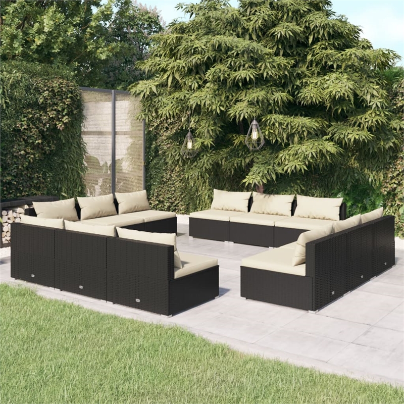 vidaXL 12 Piece Steel Garden Lounge Set in Black/Cream