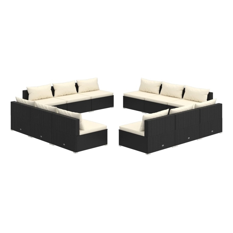 vidaXL 12 Piece Steel Garden Lounge Set in Black/Cream