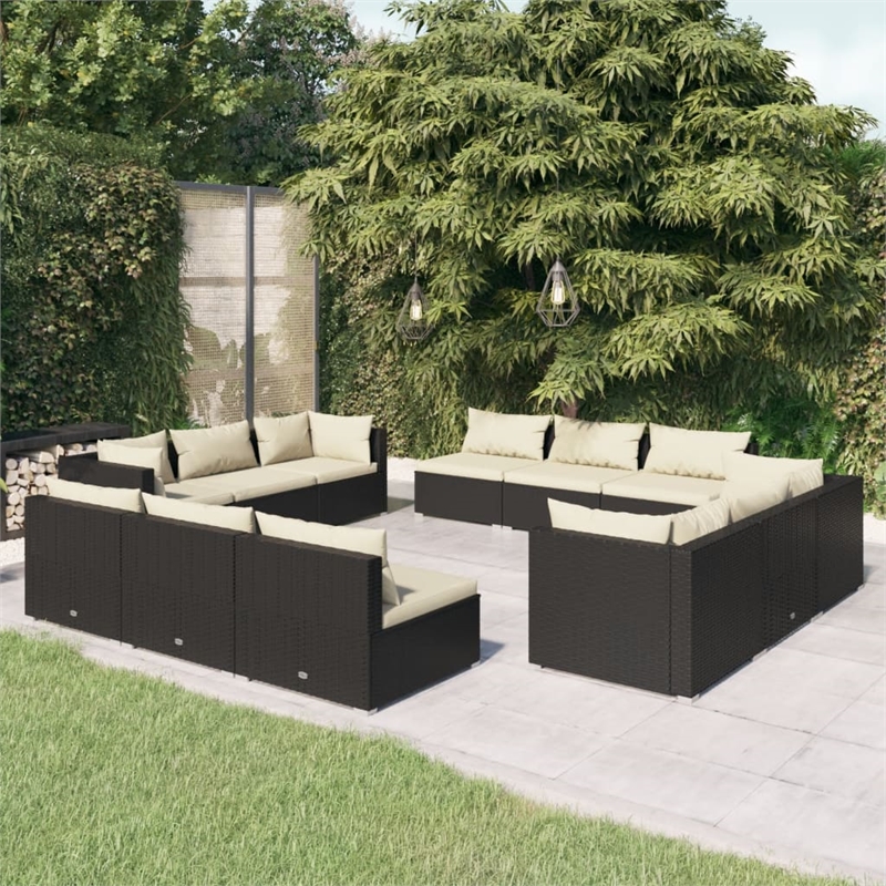 vidaXL 12 Piece Steel Large Garden Lounge Set in Black/Cream
