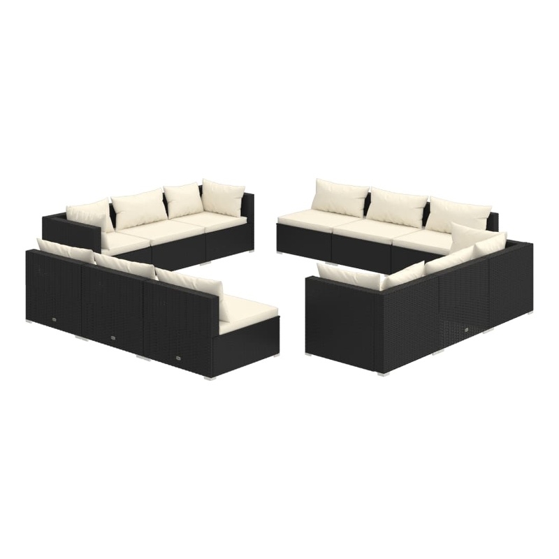 vidaXL 12 Piece Steel Large Garden Lounge Set in Black/Cream