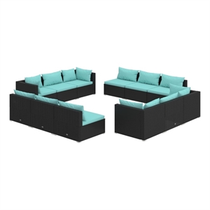 vidaXL 12 Piece Poly Rattan Garden Lounge Set in Black/Blue