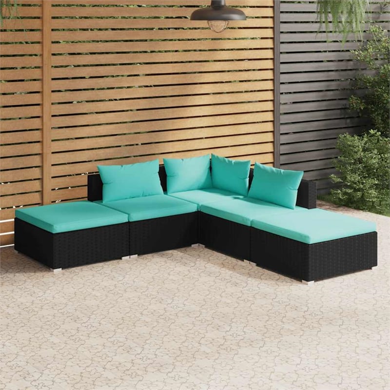 vidaXL 5 Piece Poly Rattan Garden Lounge Set in Black