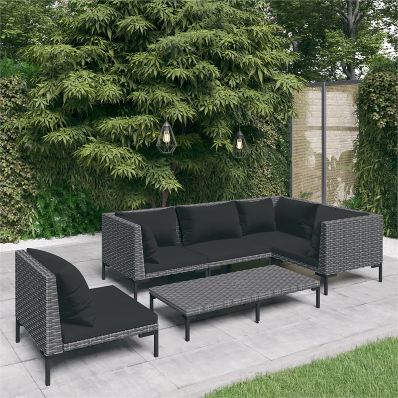 vidaXL 6 Piece Steel Garden Lounge Set in Black/Gray
