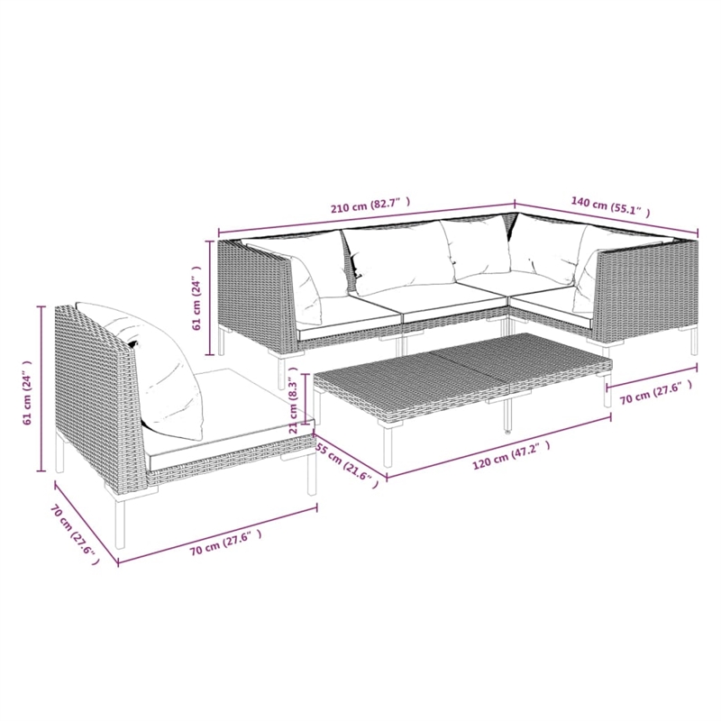 vidaXL 6 Piece Steel Garden Lounge Set in Black/Gray