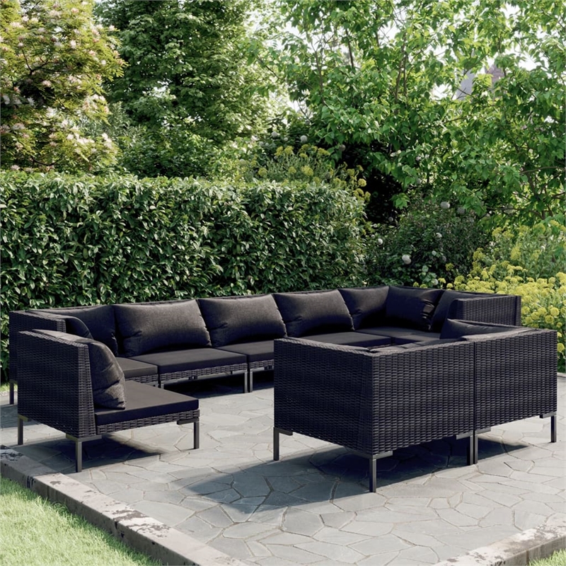 vidaXL 9 Piece Steel Garden Lounge Set in Black/Gray