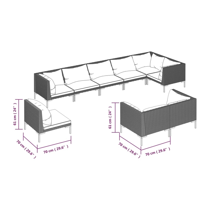 vidaXL 9 Piece Steel Garden Lounge Set in Black/Gray