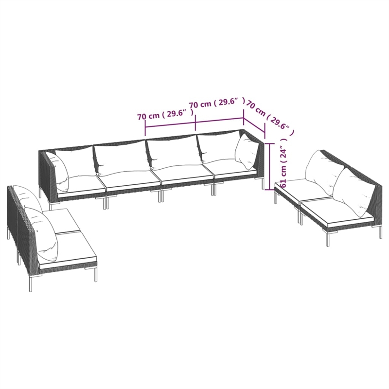 vidaXL 8 Piece Steel Garden Lounge Set in Black/Gray