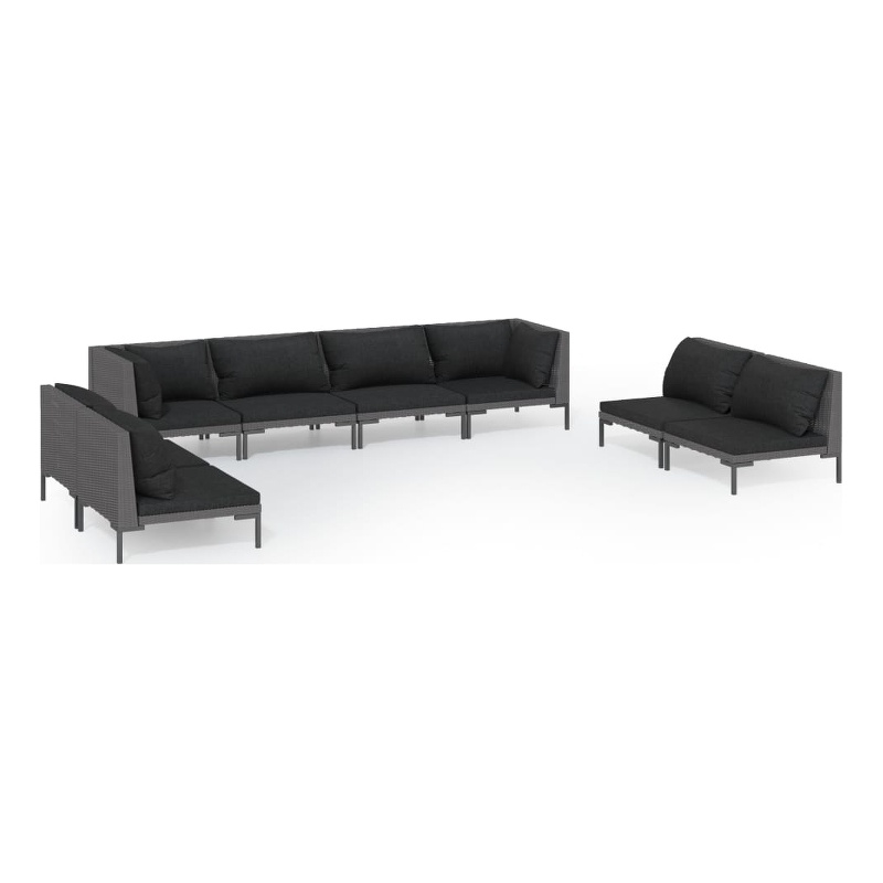 vidaXL 8 Piece Steel Garden Lounge Set in Black/Gray