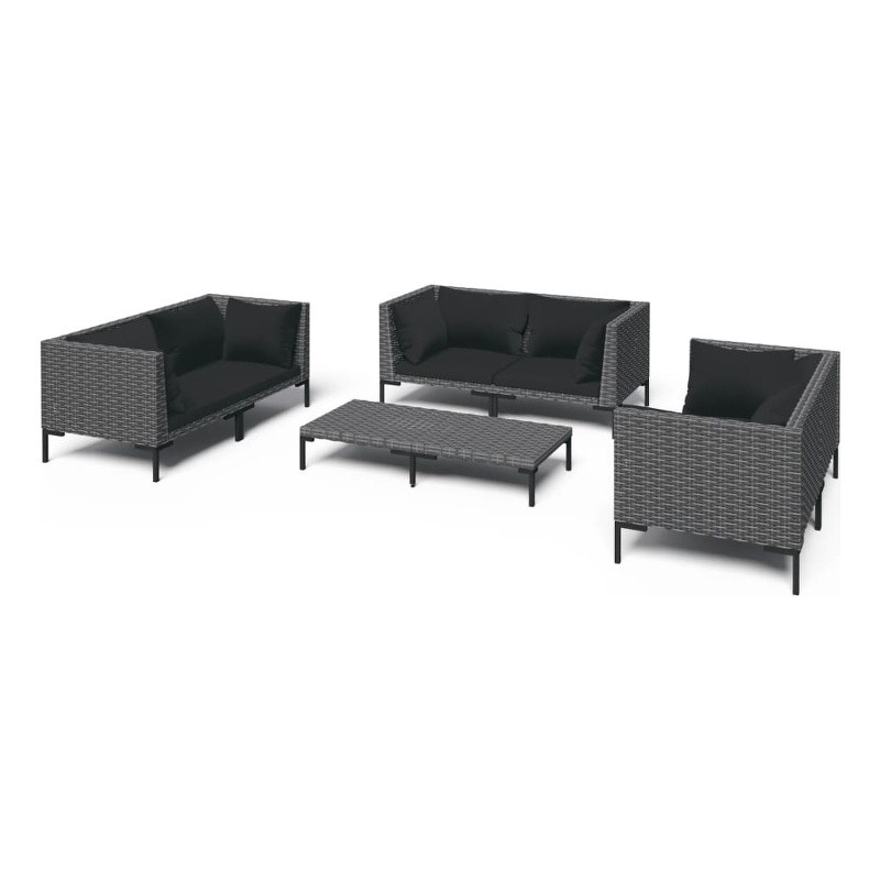 vidaXL 7 Piece Poly Rattan Small Garden Lounge Set in Black/Gray