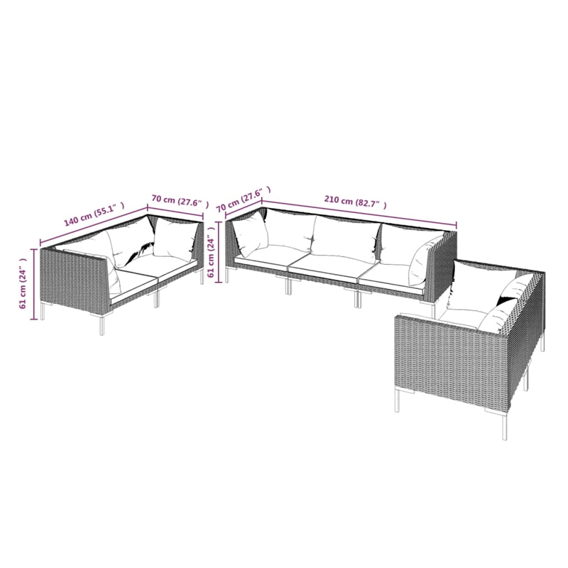 vidaXL 7 Piece Steel Garden Lounge Set in Black/Gray