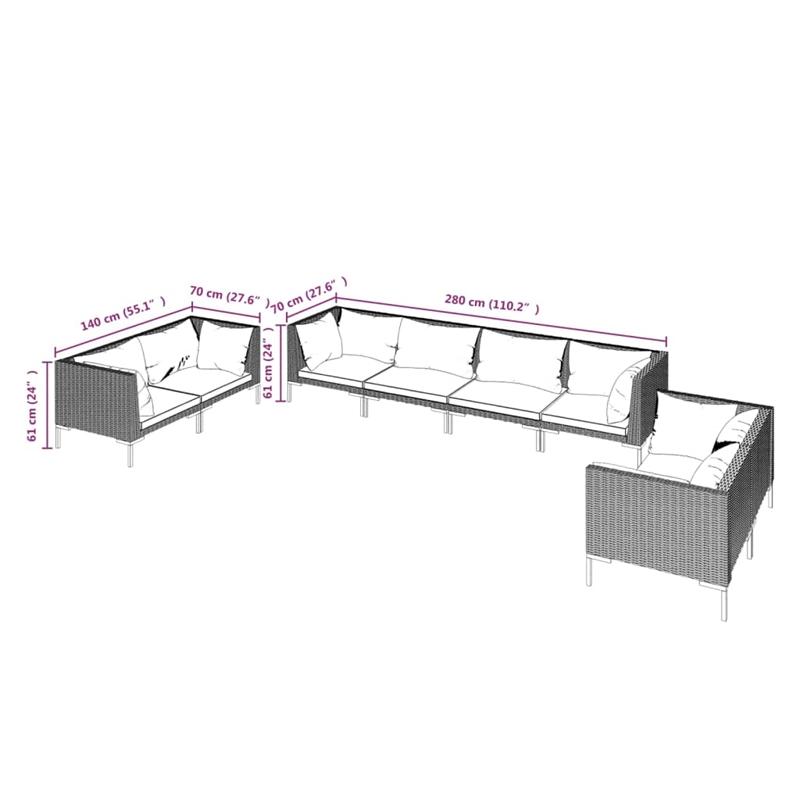 vidaXL 8 Piece Poly Rattan Garden Lounge Set in Gray