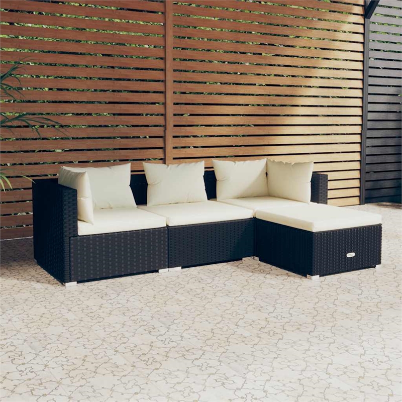 vidaXL 4 Piece Steel Garden Lounge Set in Black/Cream