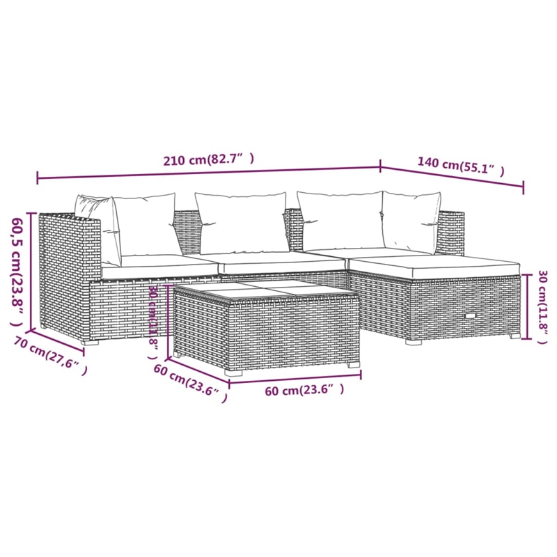 vidaXL 5 Piece Steel Garden Lounge Set in Gray/Anthracite