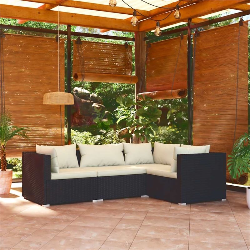 vidaXL 4 Piece Steel Garden Lounge Set in Black/Cream
