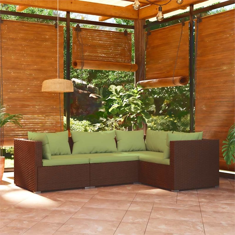 vidaXL 4 Piece Steel Garden Lounge Set in Green/Brown