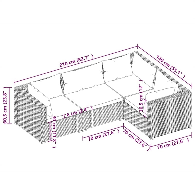 vidaXL 4 Piece Steel Garden Lounge Set in Green/Brown