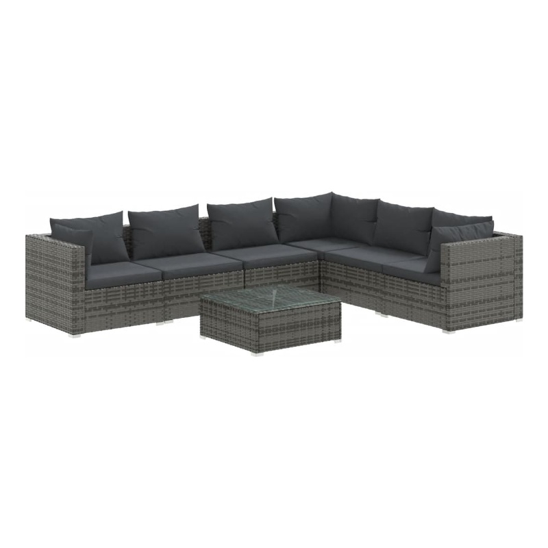 vidaXL 7 Piece Poly Rattan Garden Lounge Set in Gray/Anthracite