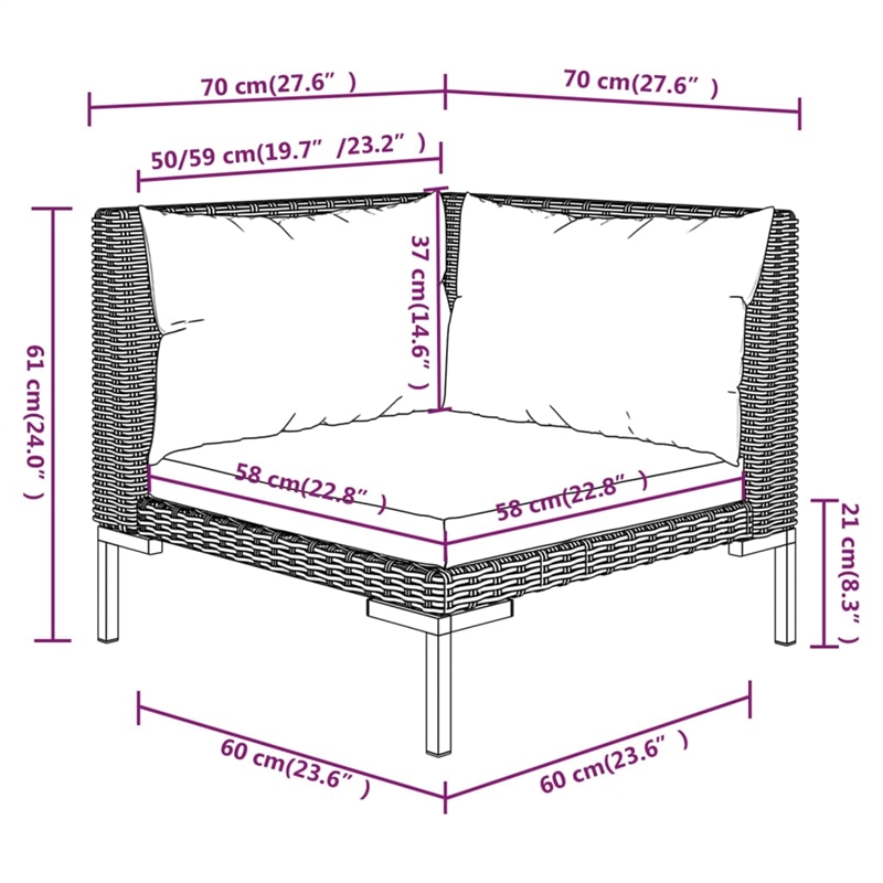 vidaXL 9 Piece Poly Rattan Garden Lounge Set in Black/Gray