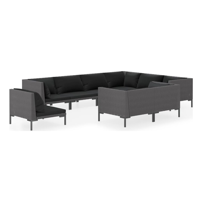 vidaXL 9 Piece Poly Rattan Garden Lounge Set in Black/Gray