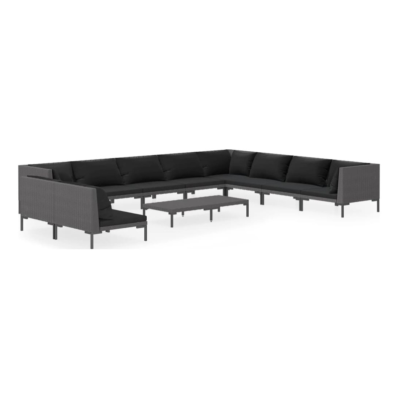 vidaXL 11 Piece Small Garden Lounge Set in Black/Gray